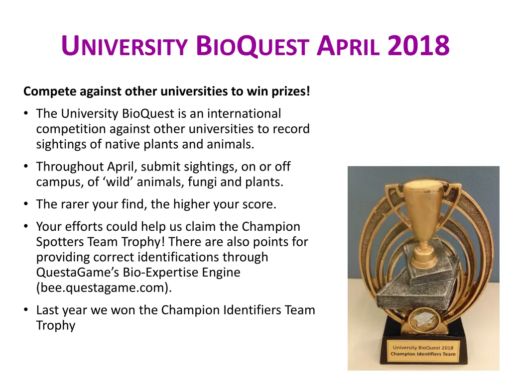 u niversity b io q uest a pril 2018