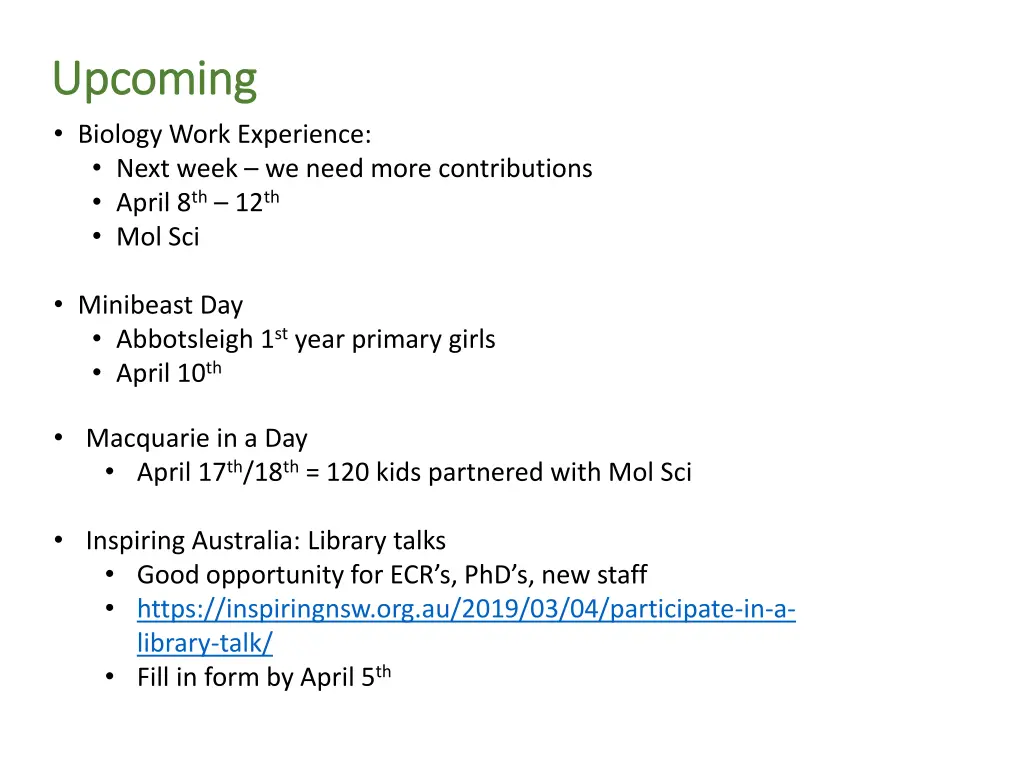 upcoming upcoming biology work experience next