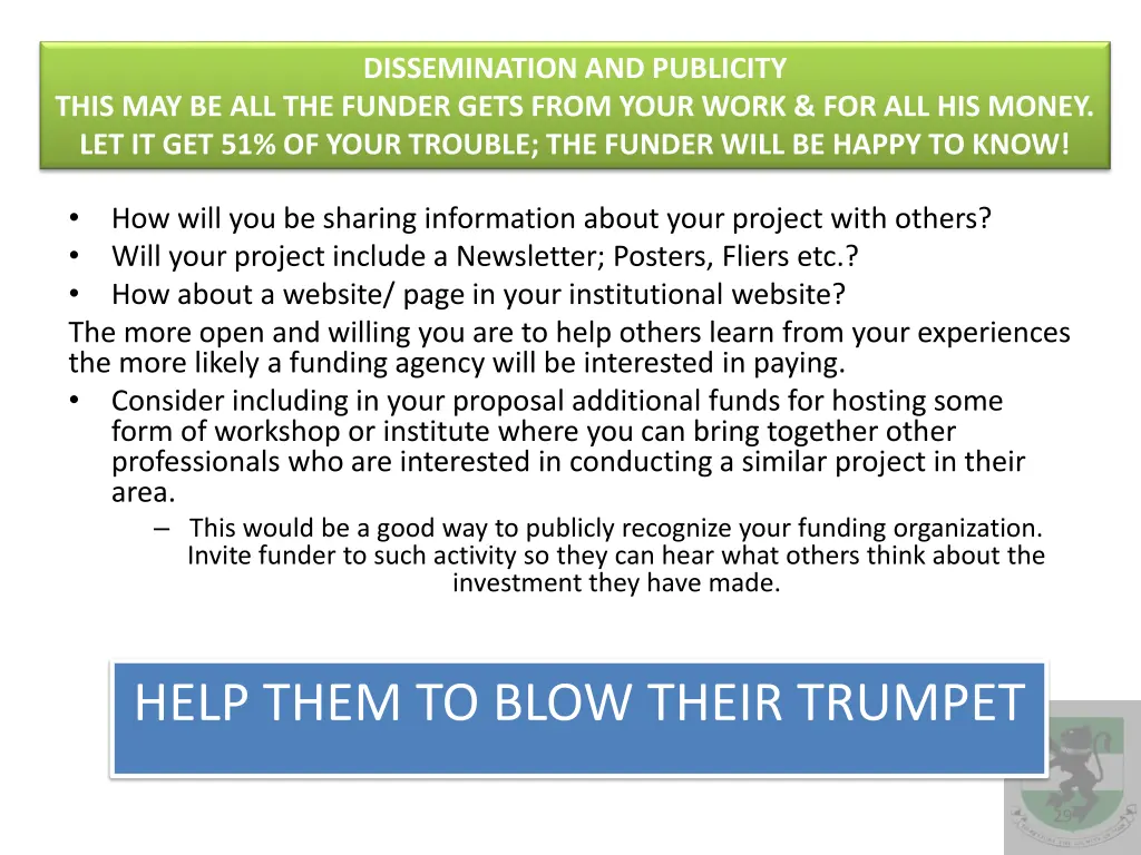 dissemination and publicity
