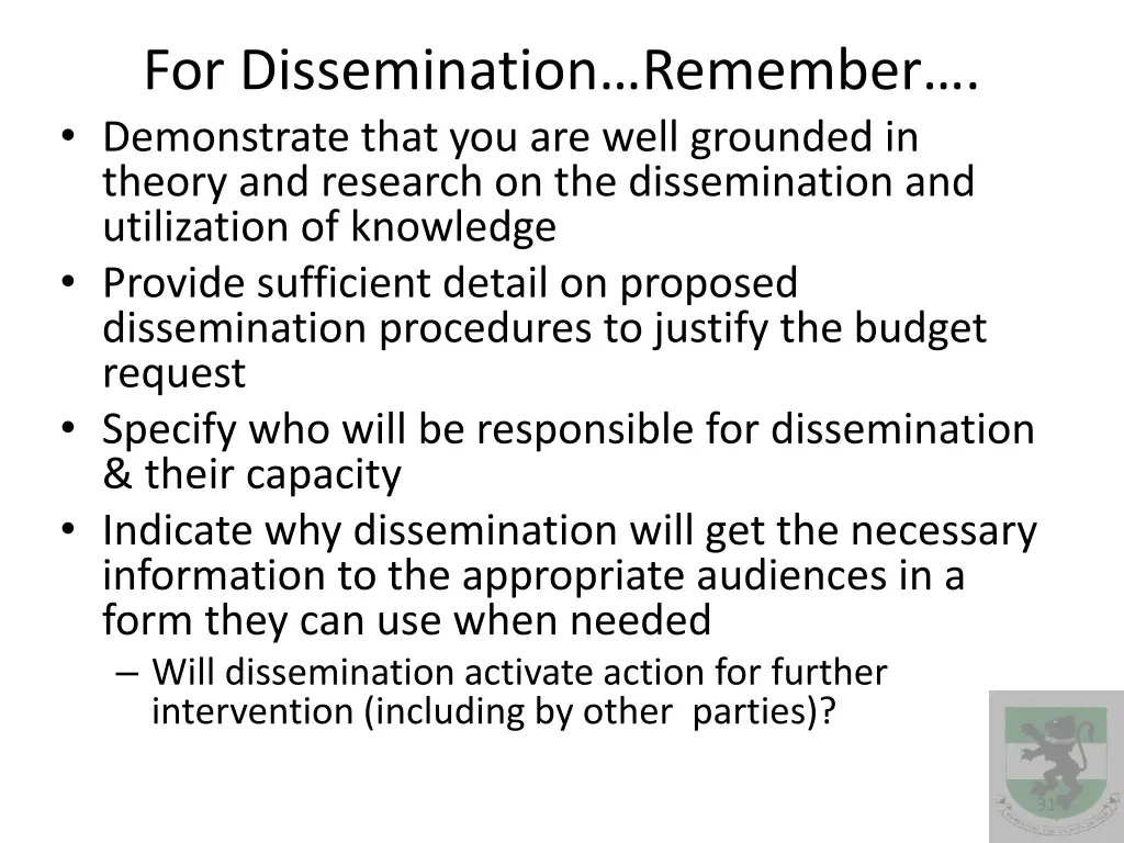 for dissemination remember demonstrate that