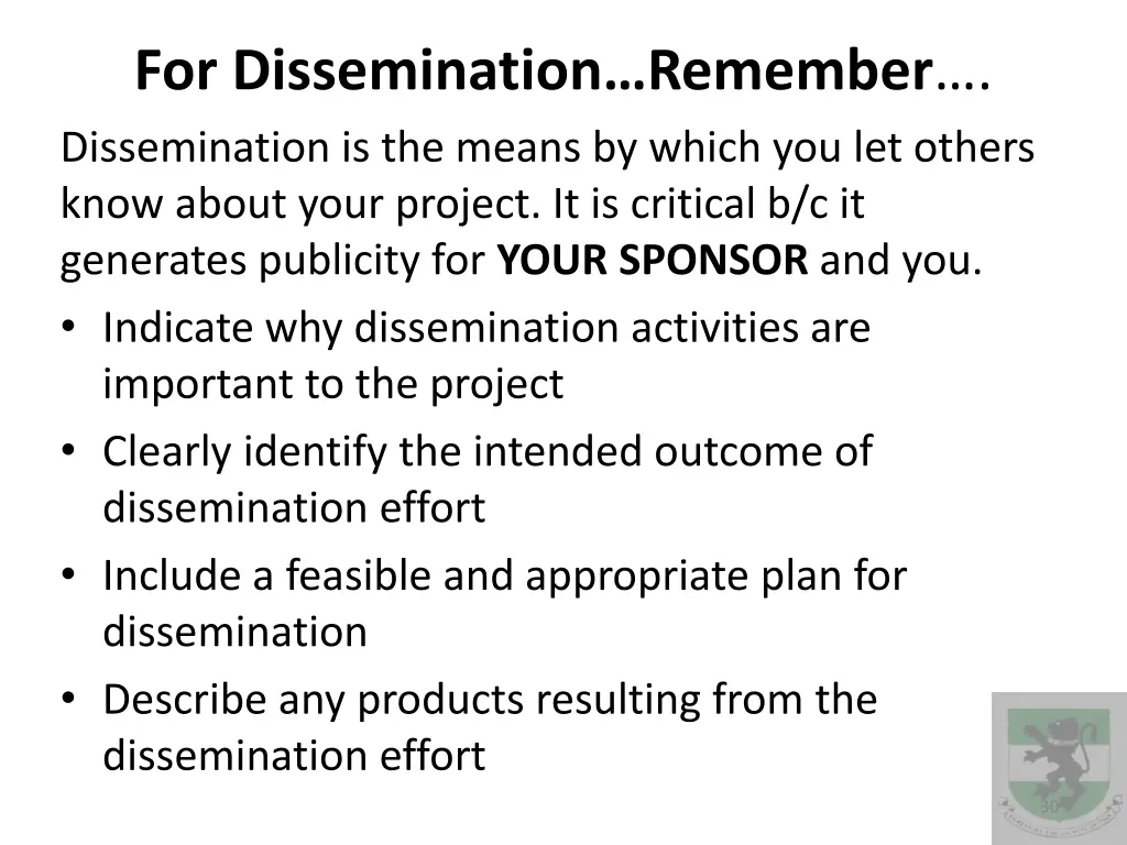 for dissemination remember dissemination