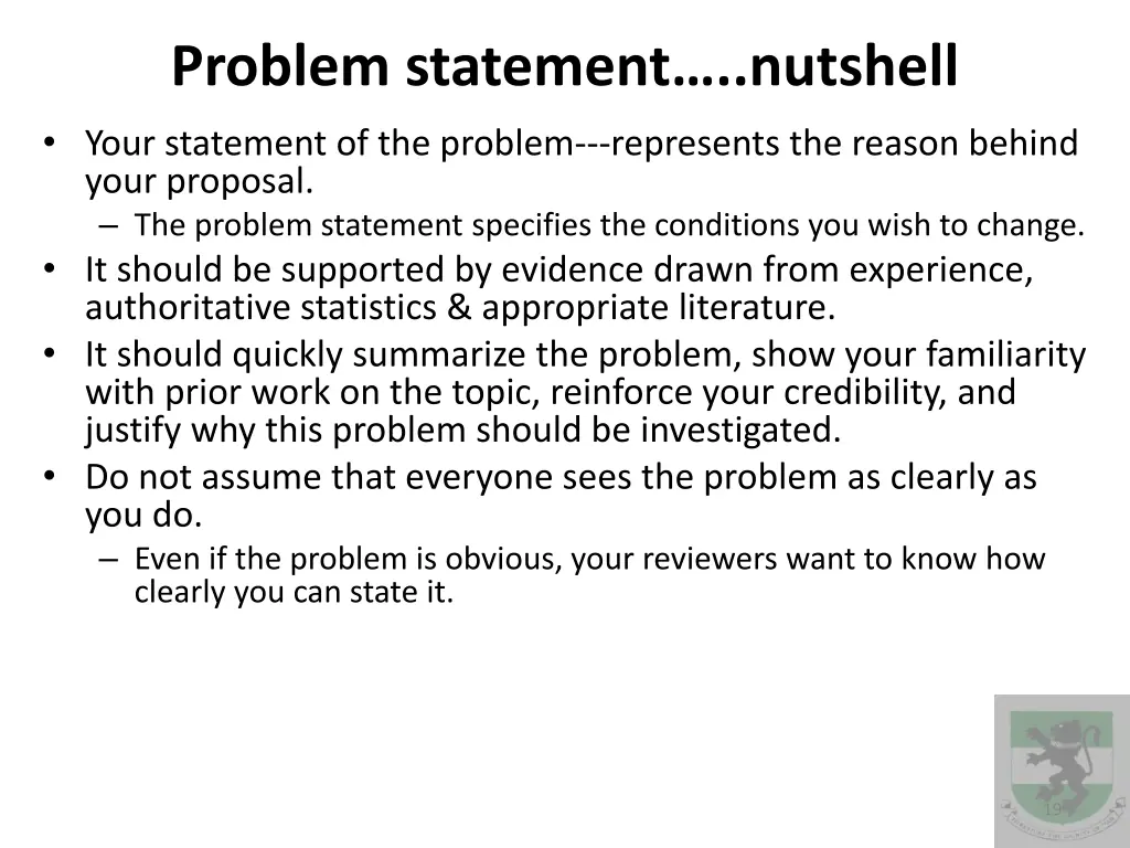 problem statement nutshell your statement