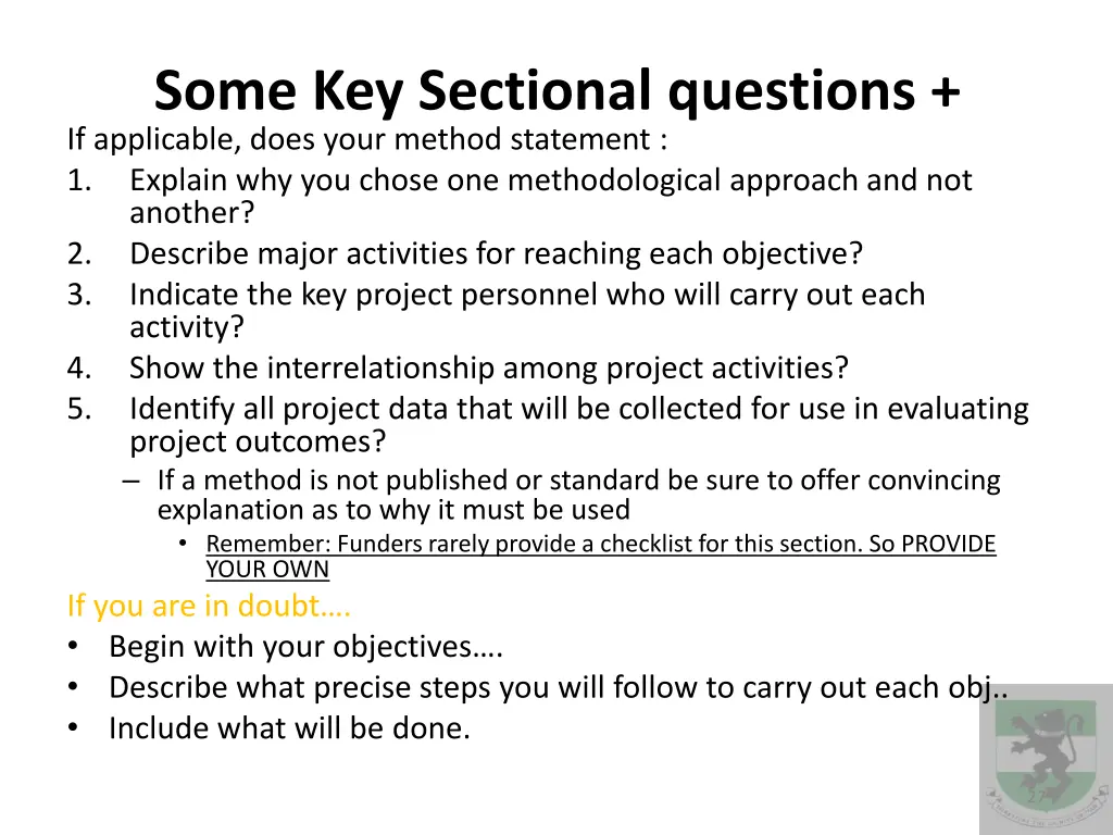 some key sectional questions if applicable does