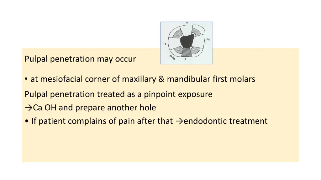pulpal penetration may occur