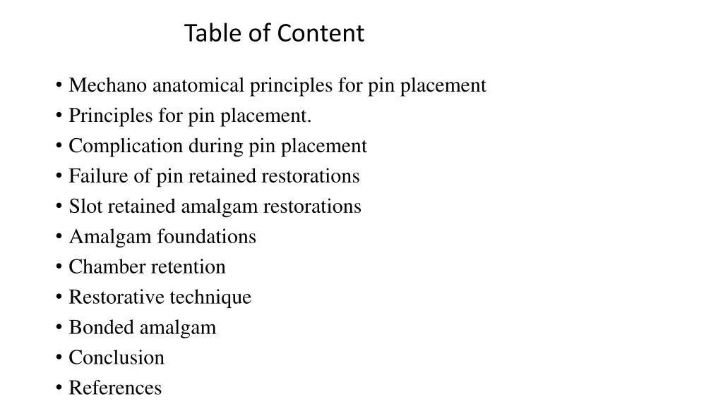 table of content