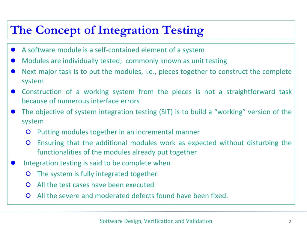 the concept of integration testing