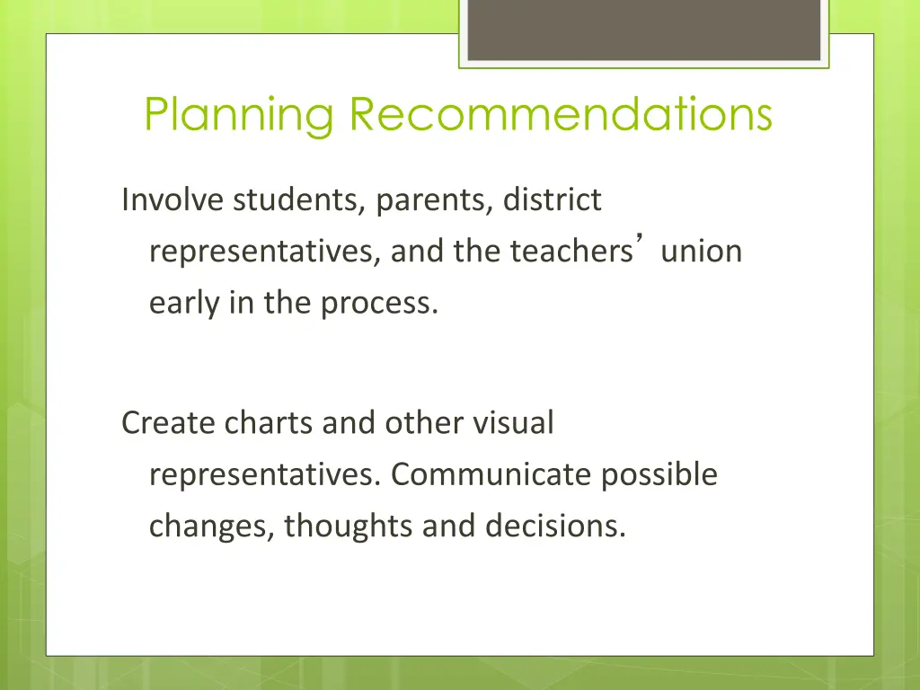 planning recommendations