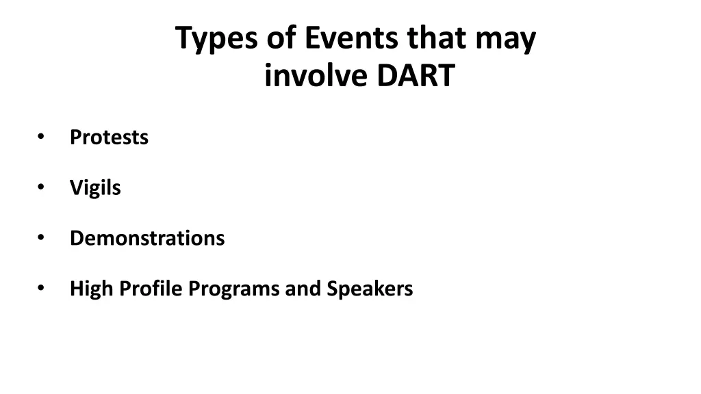 types of events that may involve dart