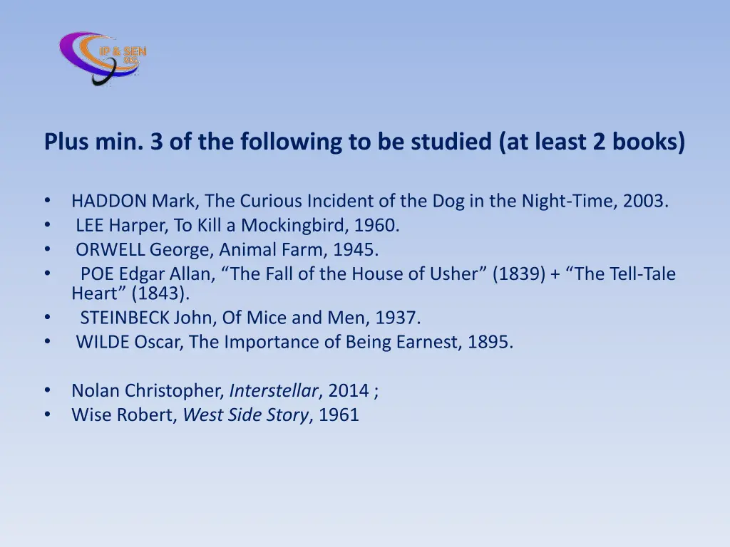 plus min 3 of the following to be studied