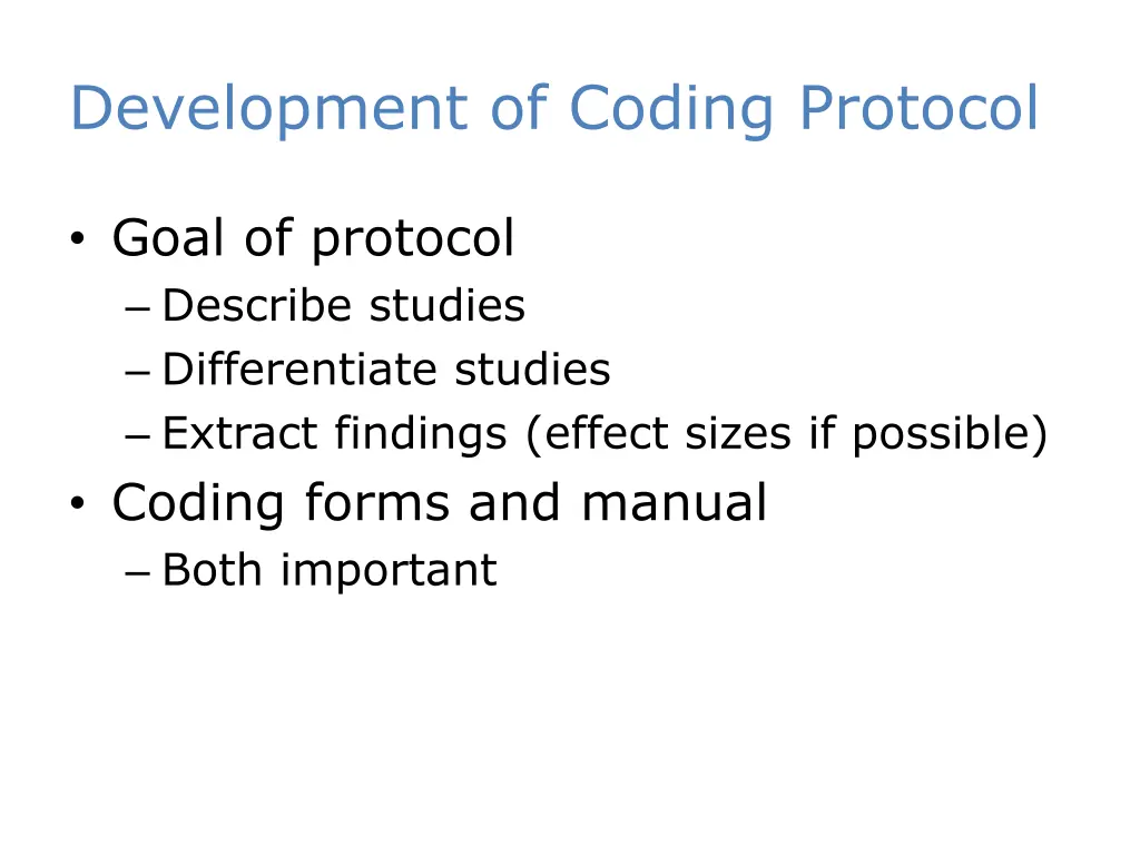 development of coding protocol