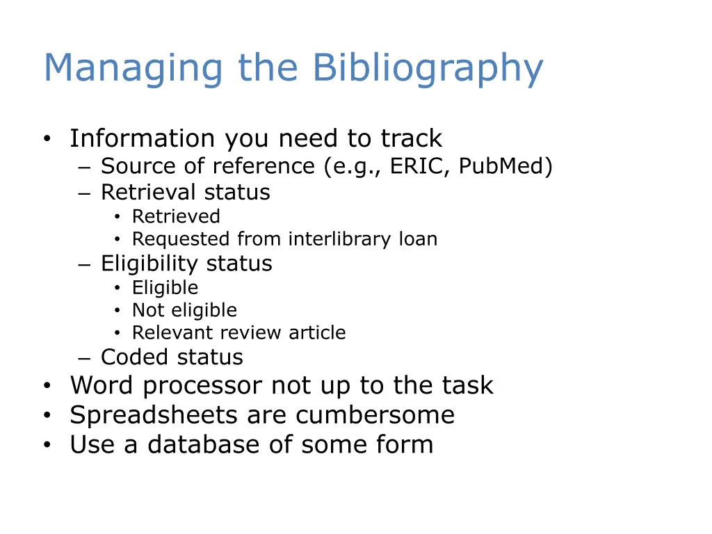 managing the bibliography