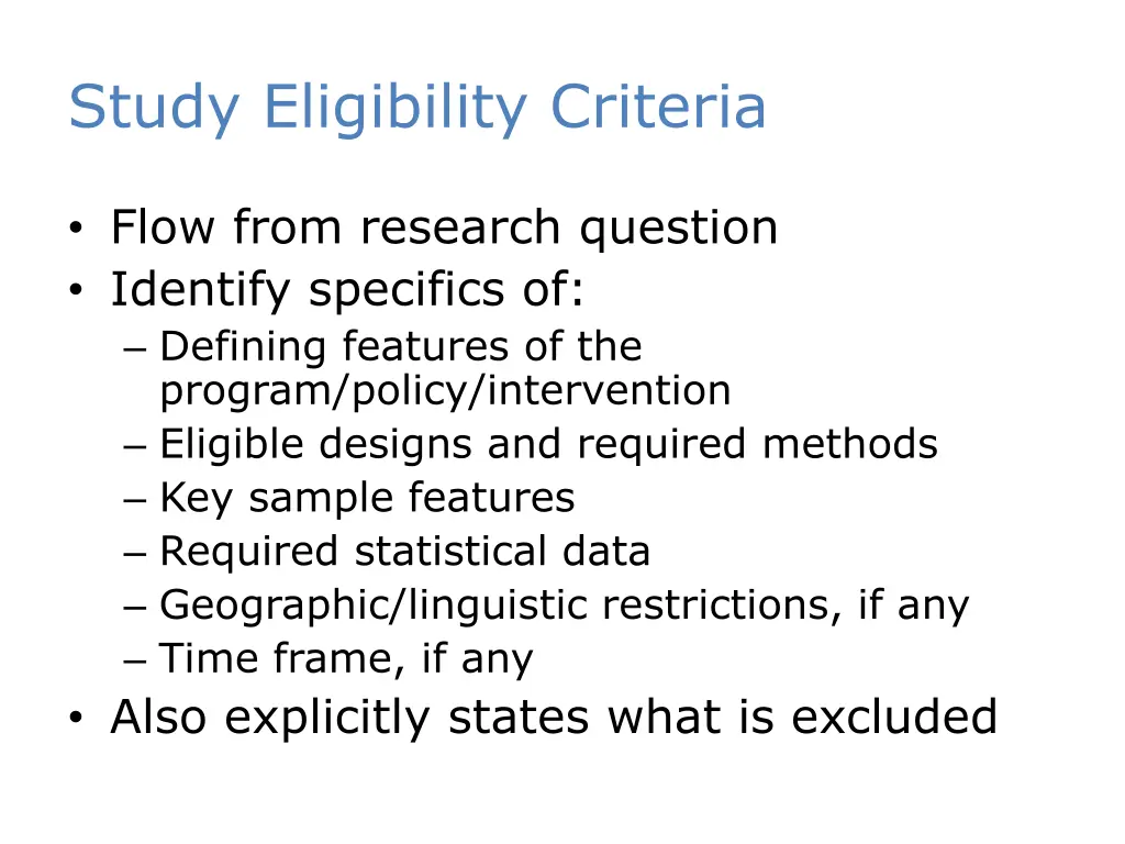 study eligibility criteria
