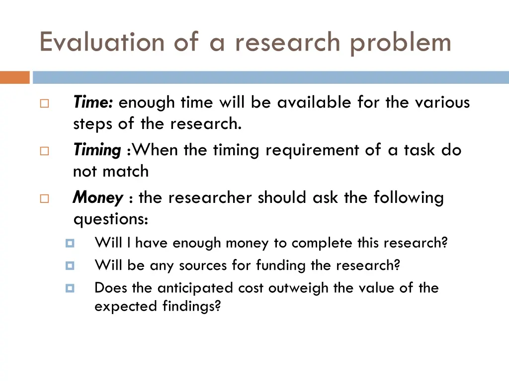 evaluation of a research problem