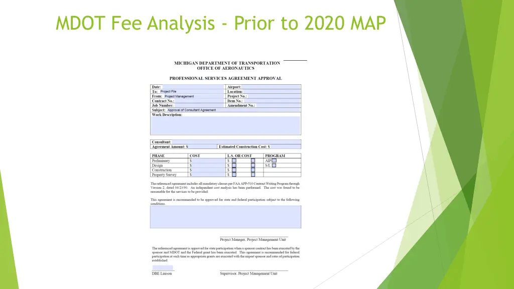 mdot fee analysis prior to 2020 map