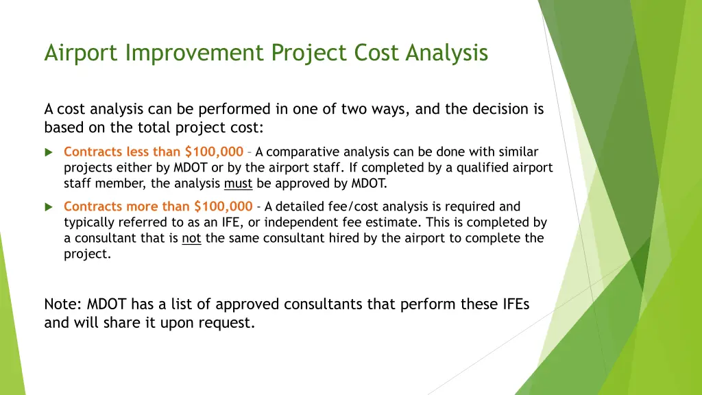airport improvement project cost analysis