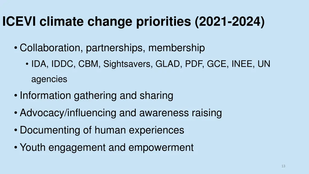 icevi climate change priorities 2021 2024