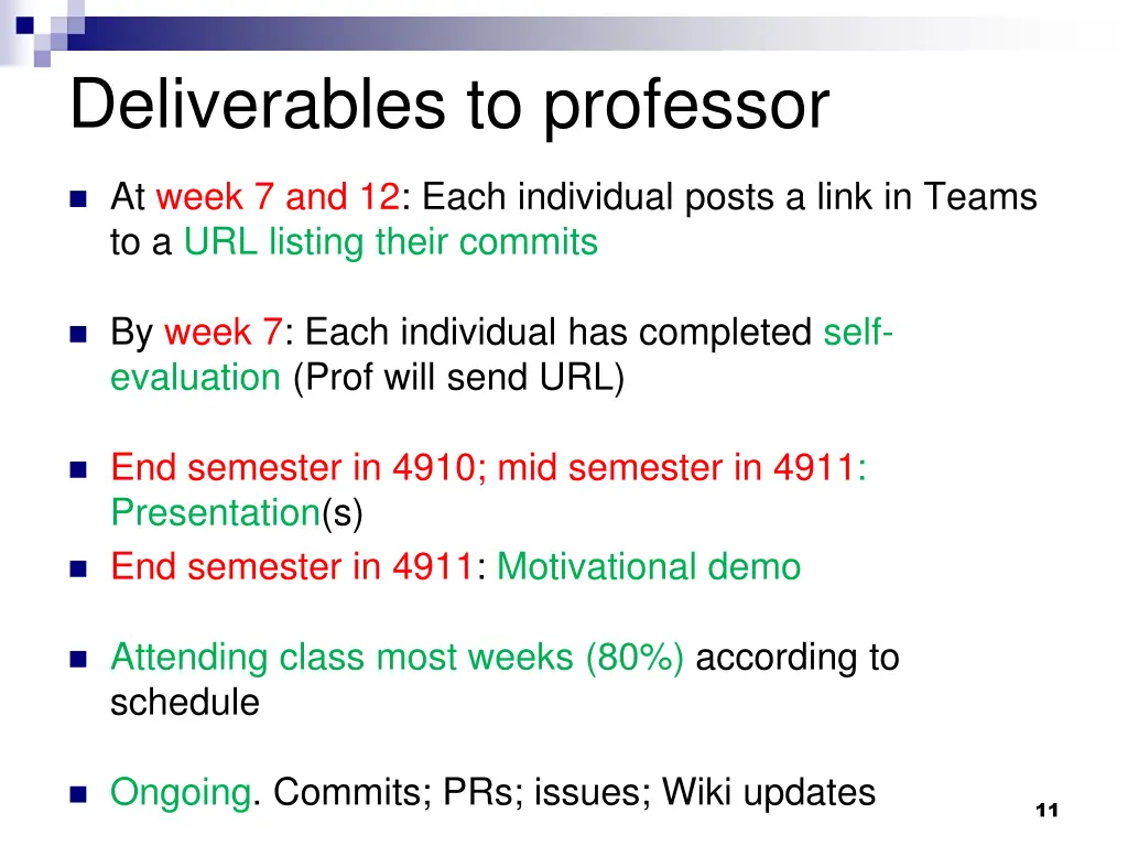deliverables to professor 1