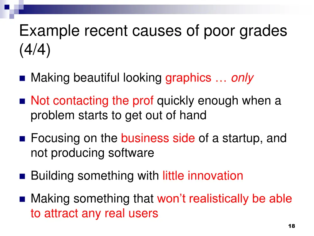 example recent causes of poor grades 4 4