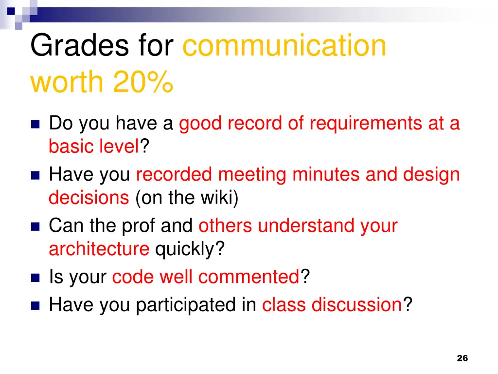 grades for communication worth 20
