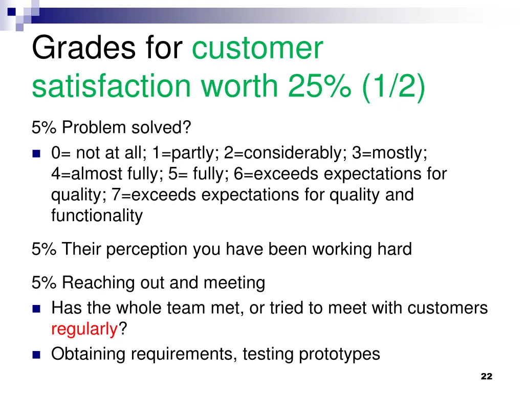 grades for customer satisfaction worth 25 1 2
