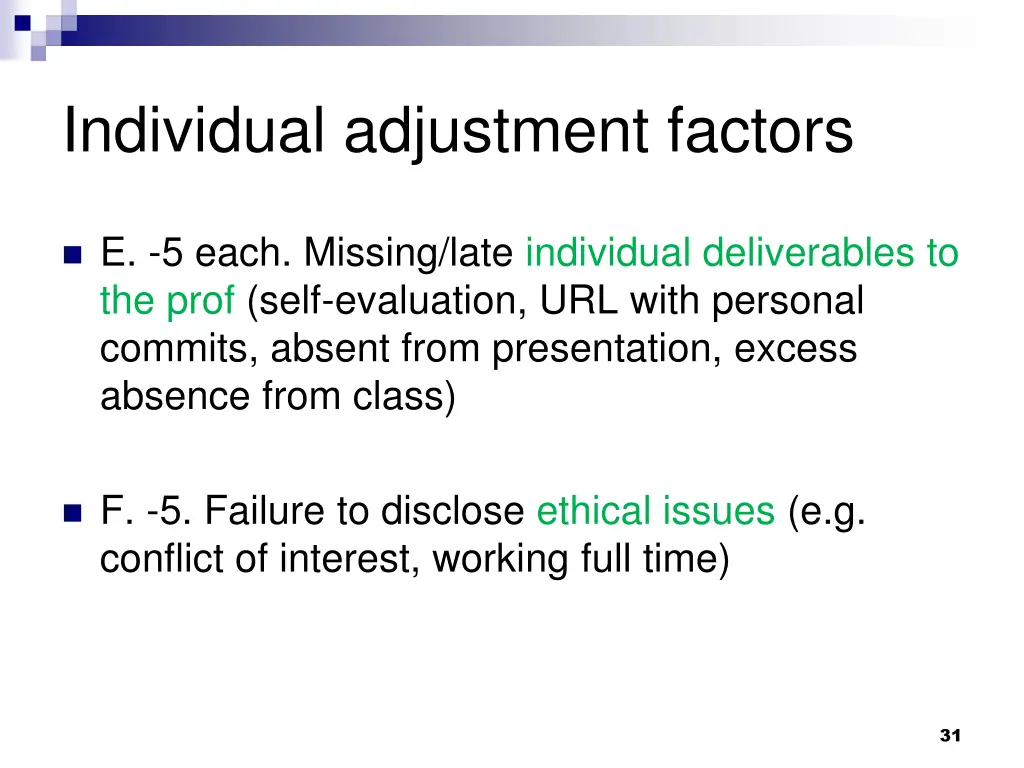 individual adjustment factors 1