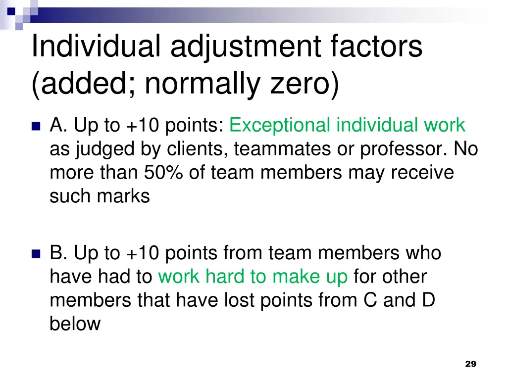 individual adjustment factors added normally zero