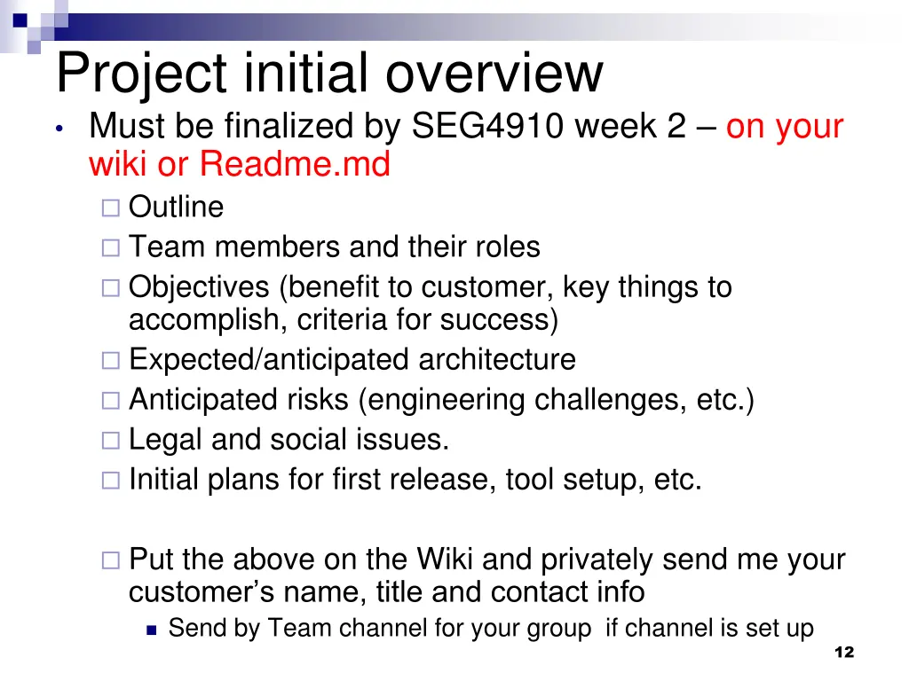 project initial overview must be finalized