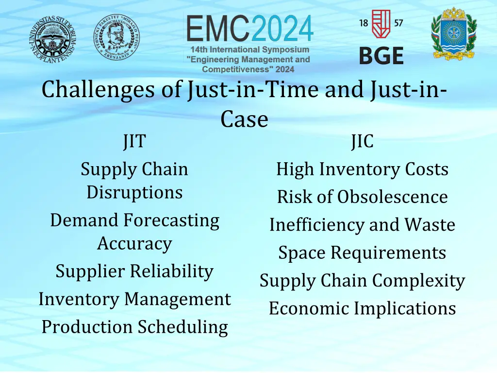 challenges of just in time and just in case