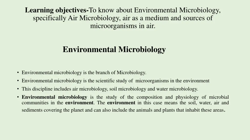 learning objectives to know about environmental