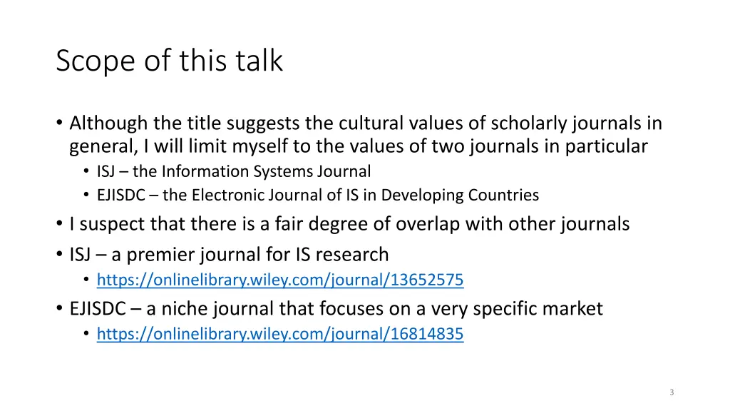 scope of this talk