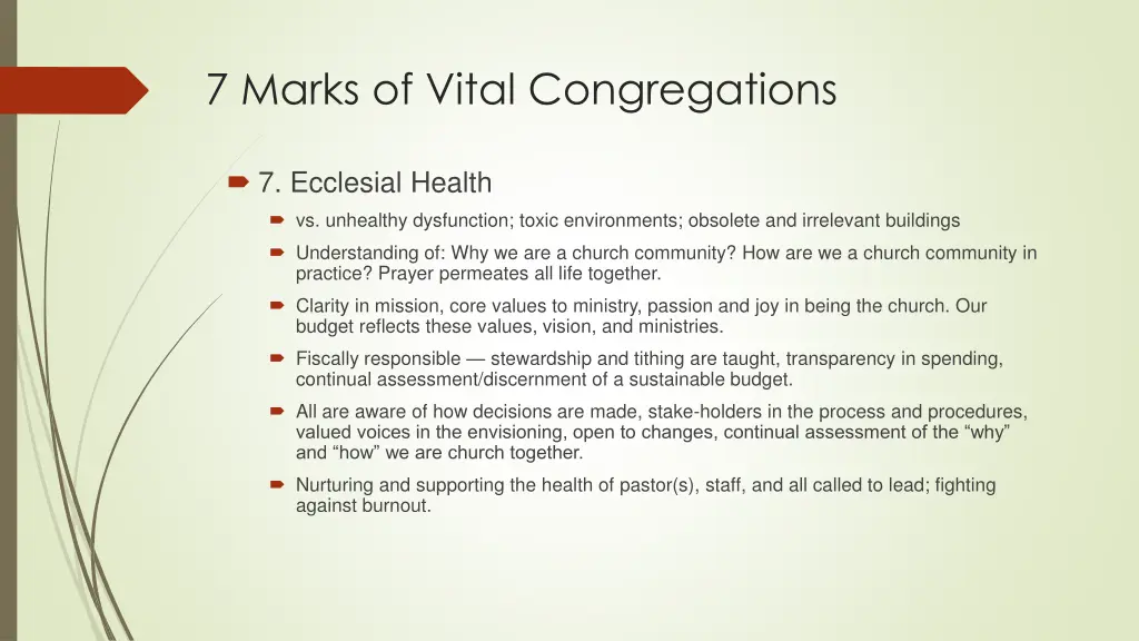 7 marks of vital congregations 7
