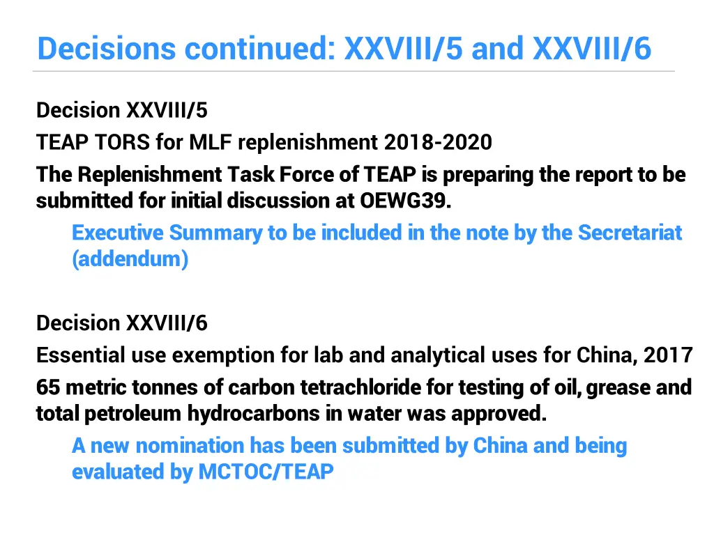 decisions continued xxviii 5 and xxviii 6