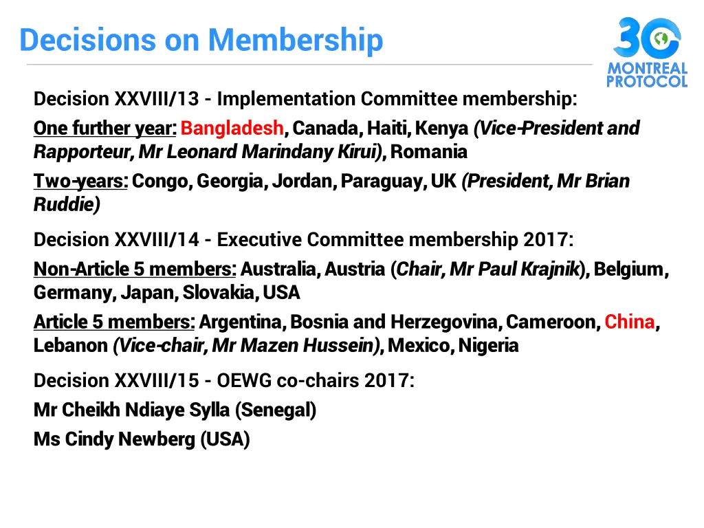 decisions on membership
