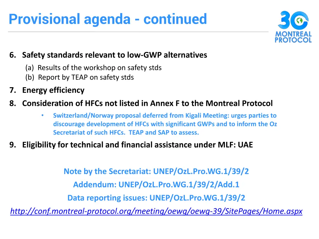 provisional agenda continued