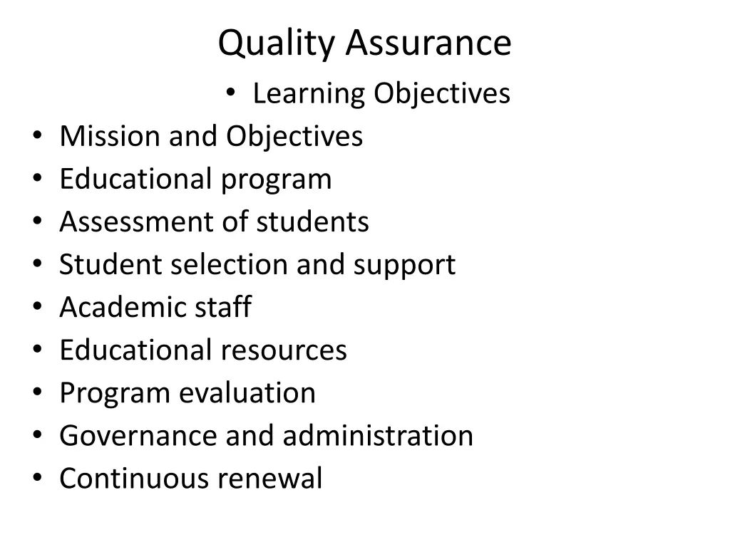 quality assurance learning objectives