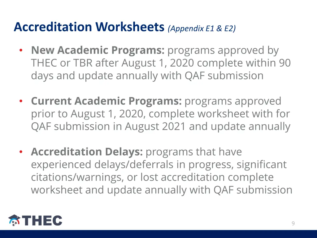 accreditation worksheets appendix e1 e2