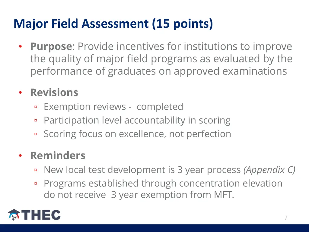 major field assessment 15 points