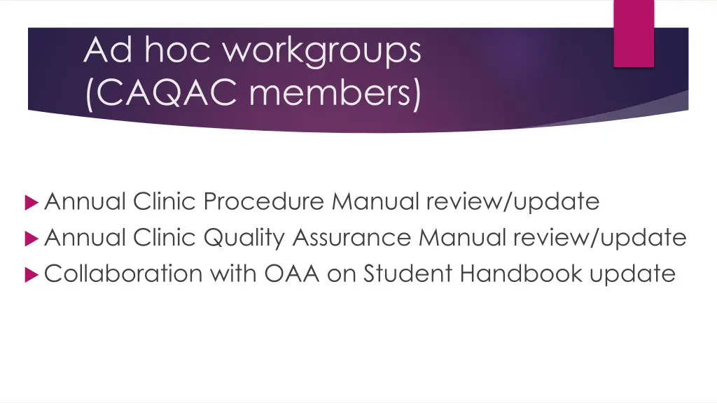 ad hoc workgroups caqac members