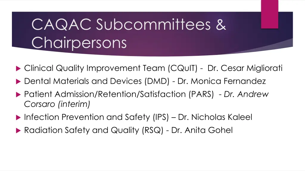 caqac subcommittees chairpersons