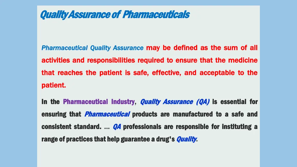 quality assurance of pharmaceuticals quality