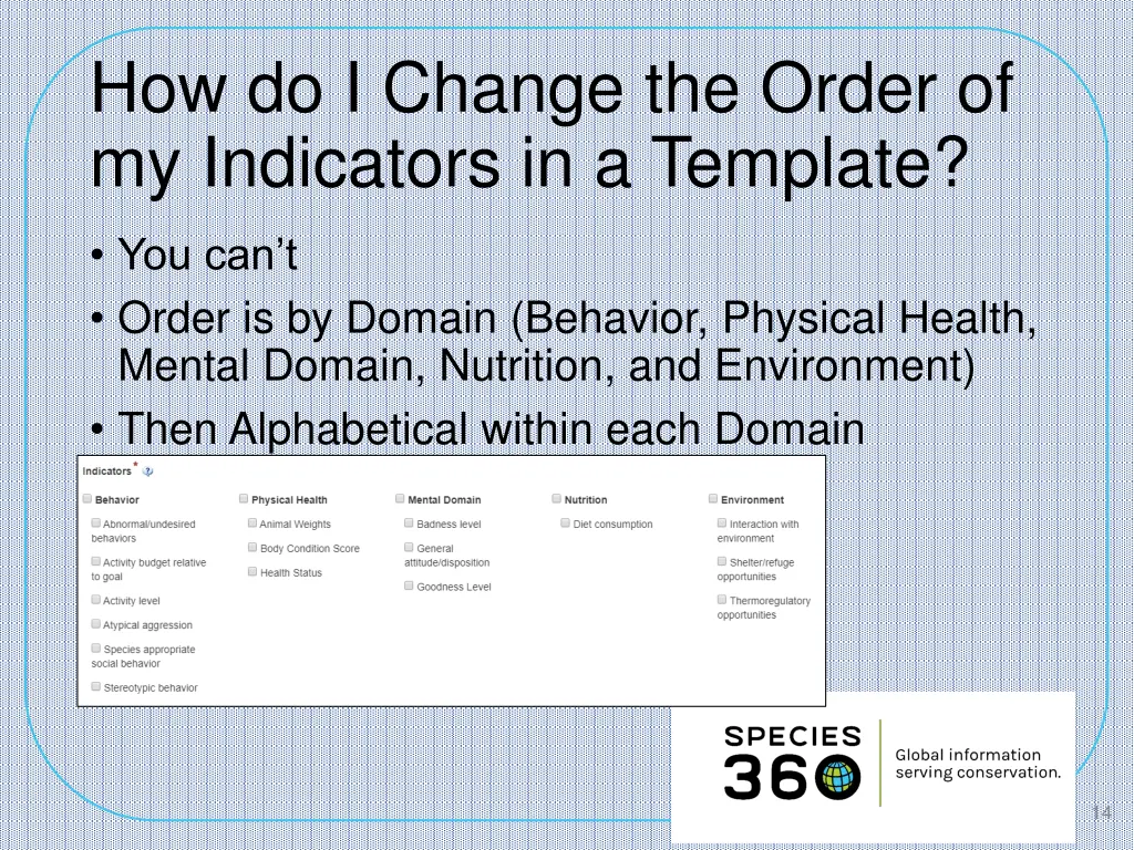 how do i change the order of my indicators