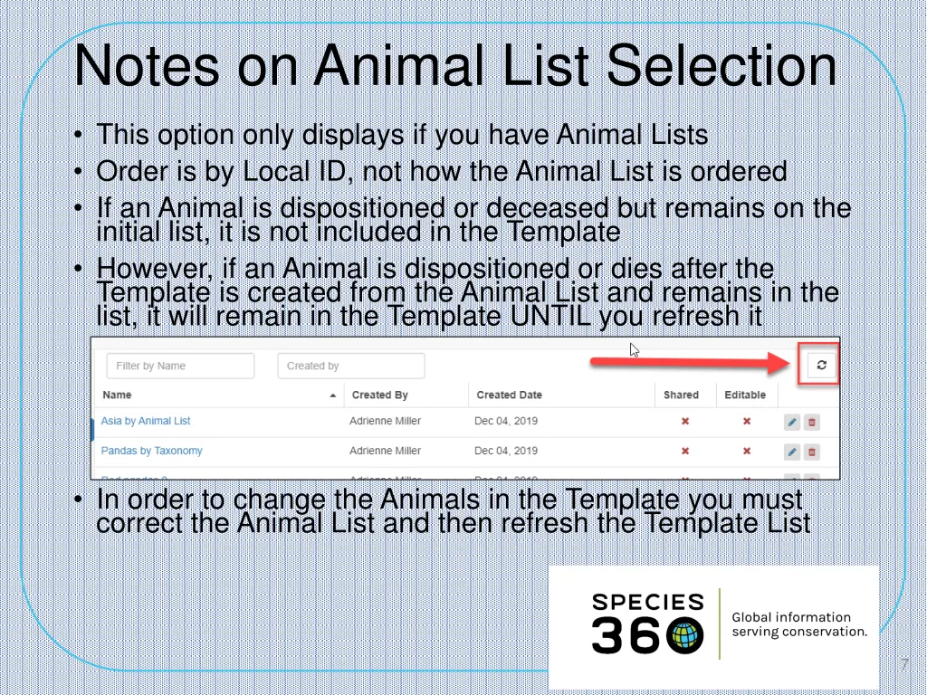 notes on animal list selection