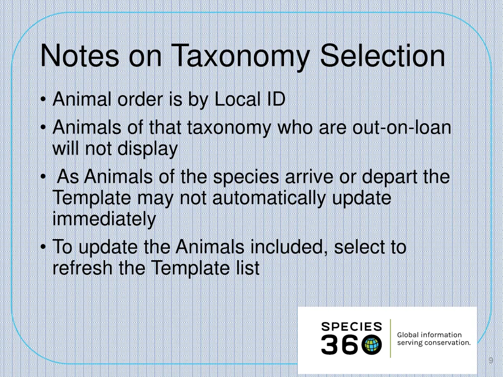 notes on taxonomy selection