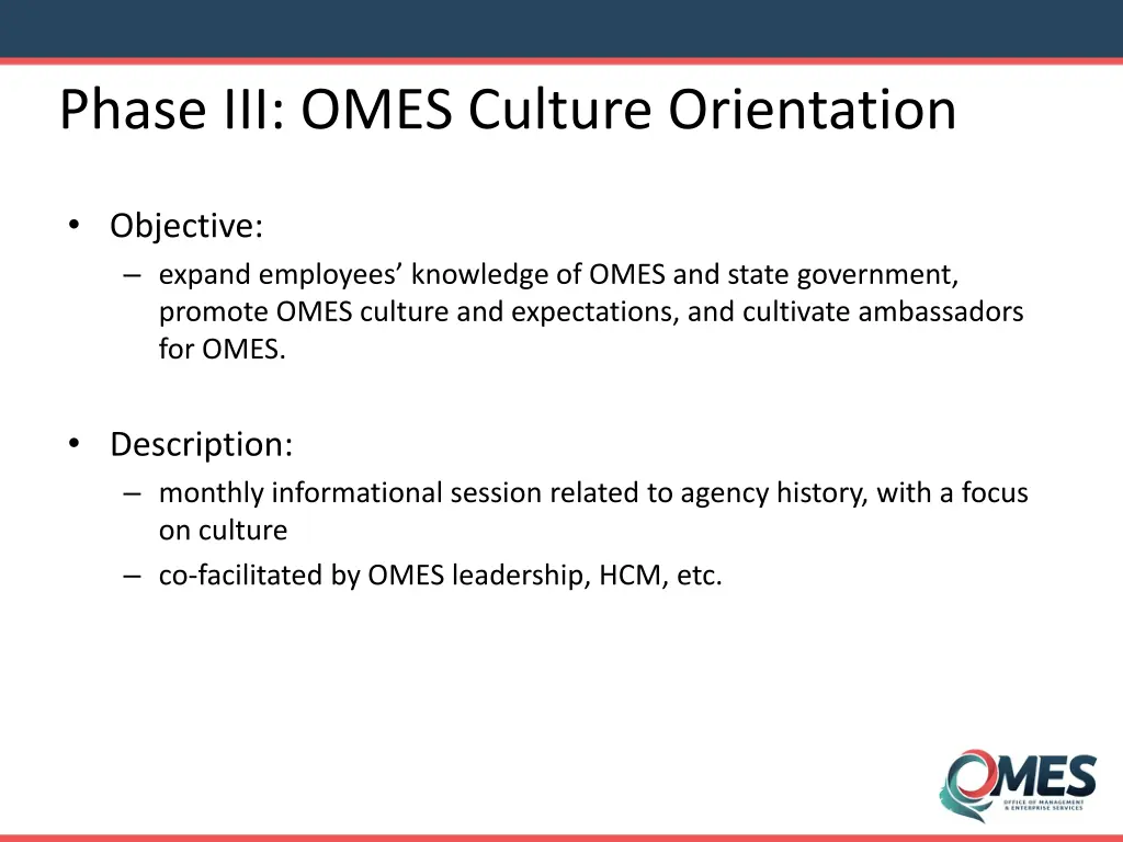 phase iii omes culture orientation