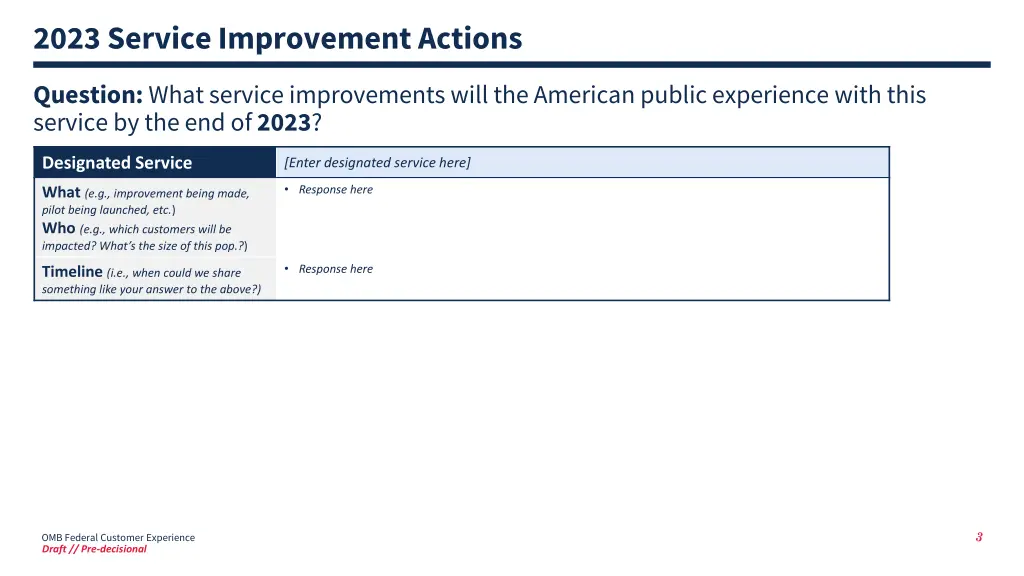 2023 service improvement actions