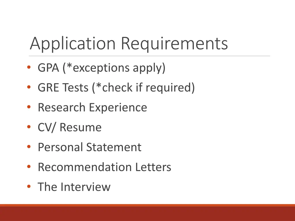 application requirements gpa exceptions apply