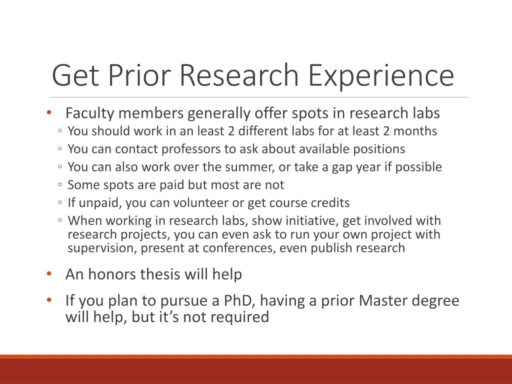 get prior research experience faculty members