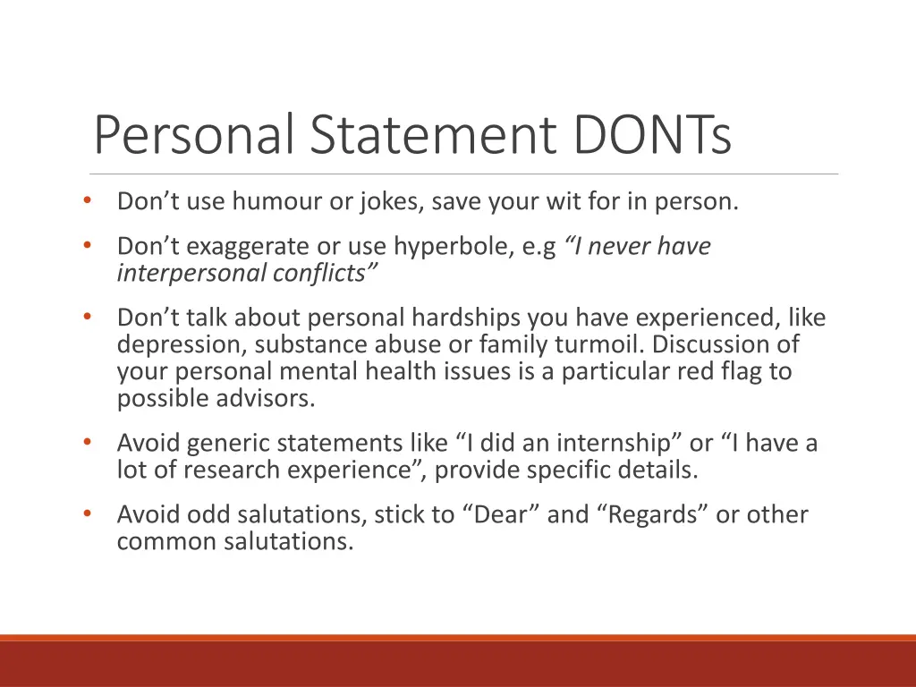 personal statement donts