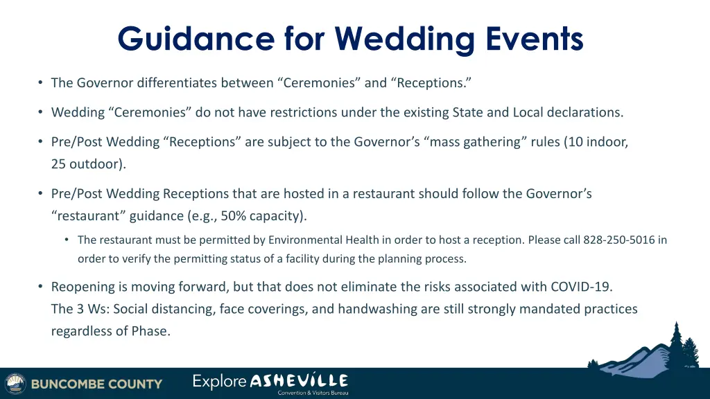 guidance for wedding events