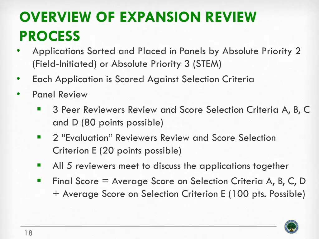 overview of expansion review process applications